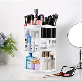 

360 Degree Rotating MakeUp Organizers and Storage Box Gift For Women Adjustable Multi-Function Cosmetic Case Brush Holder Stan