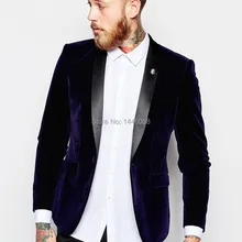 Новое поступление, на одной пуговице, Темно-синие бархатный пиджак жениха костюм для выпускных, свадеб смокинги мужские свадебные костюмы индивидуальный заказ куртка+ штаны