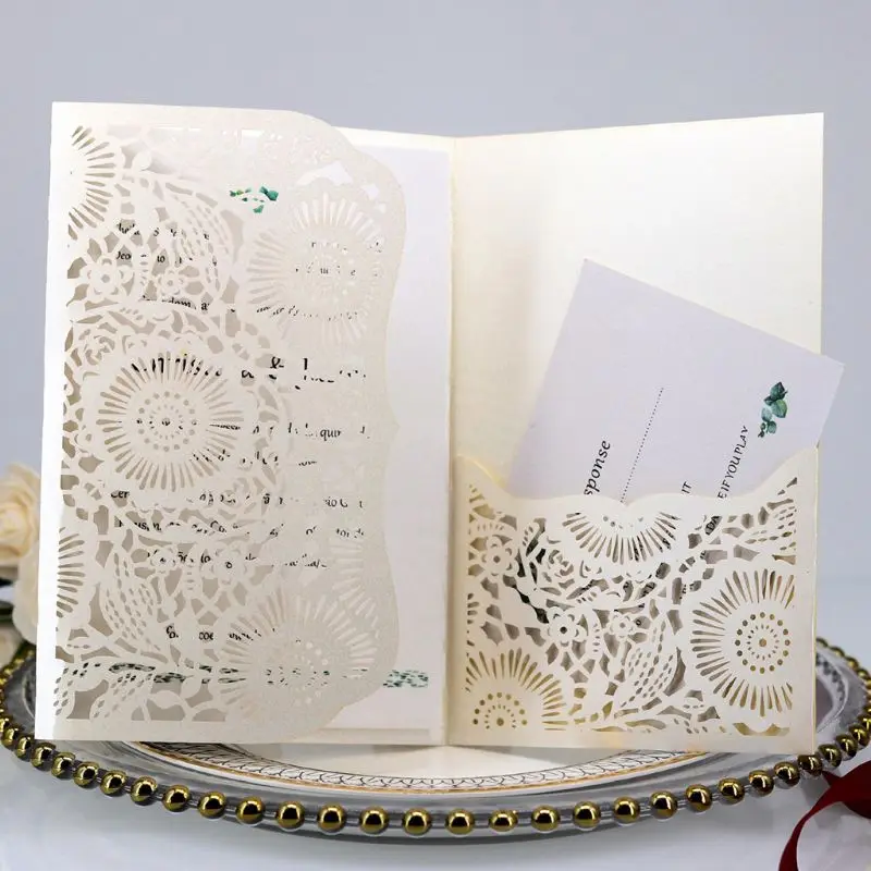  10pcs/set Laser Cut Luxury Hollow Wedding Invitations Card Elegant Lace Print Personalized Business - 33029643761