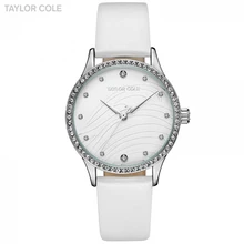 Taylor Cole наручные часы для женщин Reloj Mujer Круглый Серебряный Кристалл белый ремешок для часов женские часы Horloge Dames/TC103