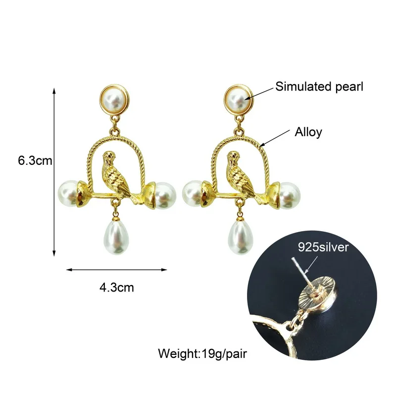 F. J4Z Новые великолепные жемчужные серьги, модные дизайнерские серьги с милой птичкой в клетке для женщин, 925 серебро, без аллергии - Окраска металла: 925 silver needle