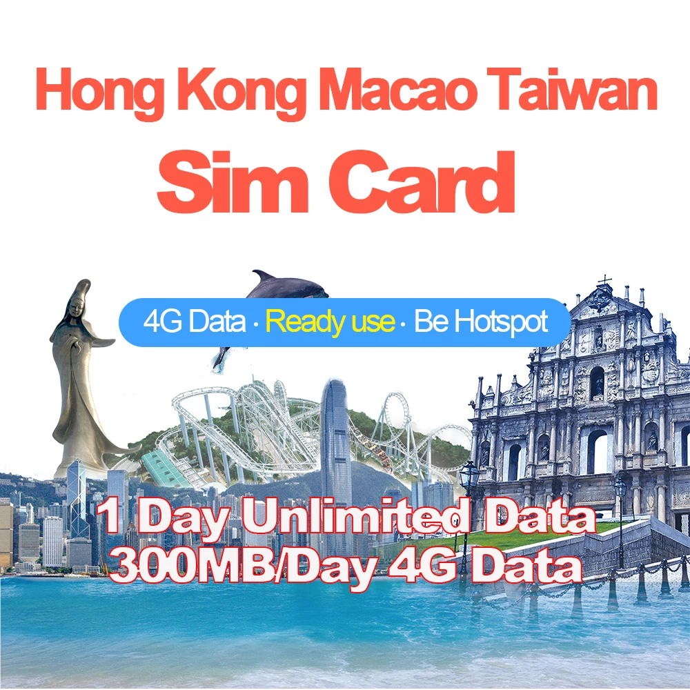 

Mewfi TaiWan, HongKong & Macao Travel 1 Day Unlimited Data 300MB 4G High-speed No Call Local Network 3in1 Mobile Phone Sim Card