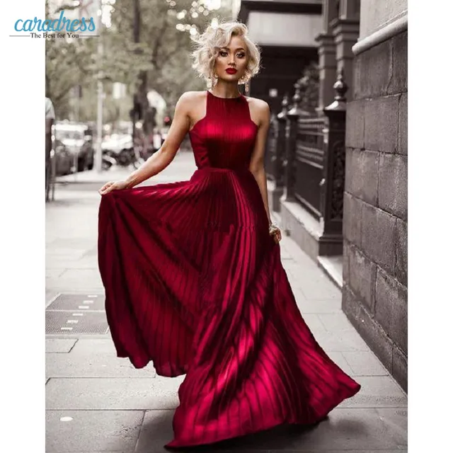 dark red evening dress