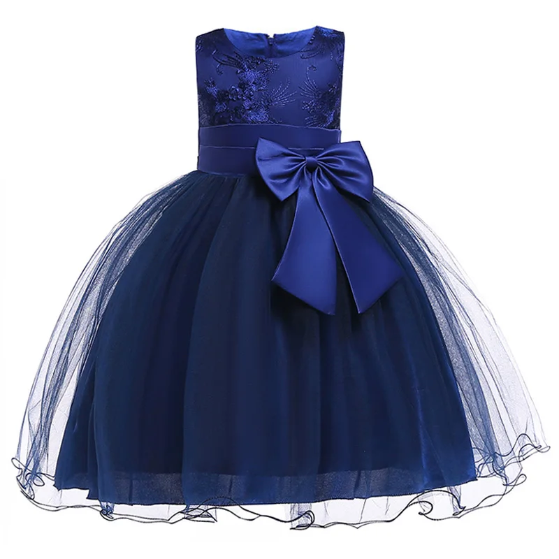 Кружевное платье-пачка принцессы с вышивкой для маленьких девочек; элегантное торжественное платье с цветочным узором для дня рождения; одежда без рукавов для девочек - Цвет: dark blue