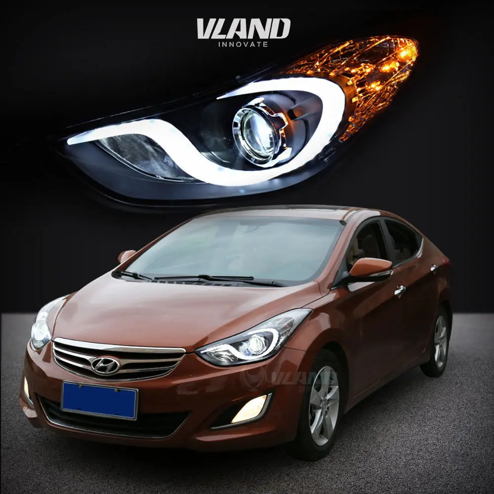VLAND фара для фары для автомобиля Hyundai Elantra 2011- Bi-xenon объектив проектор двойной луч светодиодный DRL