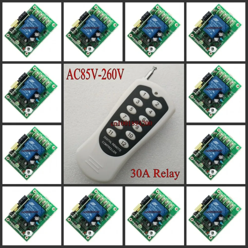 

AC 85V-260V Remote Switch 110V 12CH 30A Relay Receiver Transmitter Learning Code ASK 315/433 Light Lamp LED Motor Power Switch