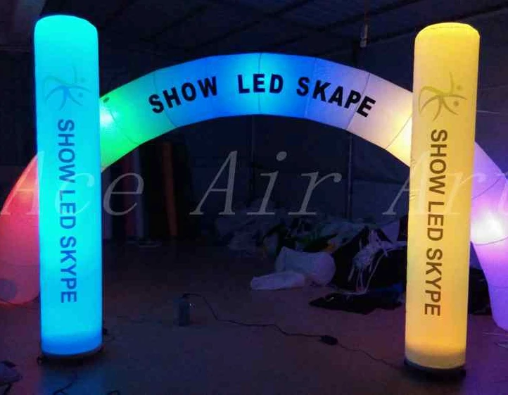 

1 arch and 2 pillars custom tailor,Colorful RGB Led light toy inflatable arch decration and lamp post for led show