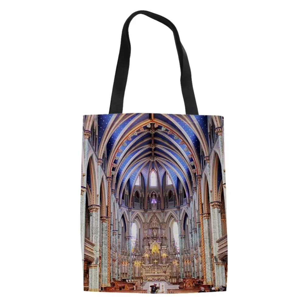 

Fashion 2019 Women Shopping Canvas Bags Notre Dame Cathedral Printing Tote Shoulder Eco Bag Female Reusable Handbag Ladies Bolsa