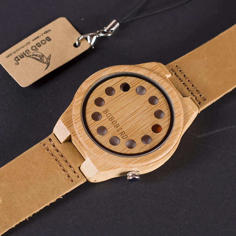 BOBO BIRD LA04 Bamboo Men Wristwatch Top Luxury Brand Fashion Watches with Leather Band for Men in Gift Box.