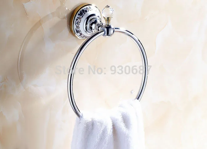 

Chrome Polish Bath Wall Mounted Towel Rings With Crystal Free Shipping