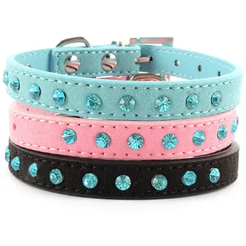 

Bling Rhinestone Small Pet Dog Velvet PU Leather Buckle Puppy Cat Crystal Collar AA
