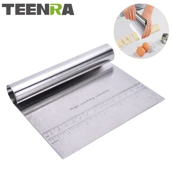 

TEENRA 1Pcs 15x12cm Pastry Cutter Pizza Dough Scraper Cutter Cake Bread Spatula Dough Flour Slicer with Scale Baking Tools