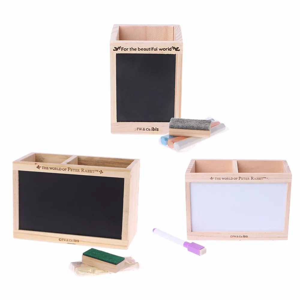 

1 Set Wooden Pen Holder Desktop Sundries Storage Box With Message Board Pen Case Holder Makeup Organizer New