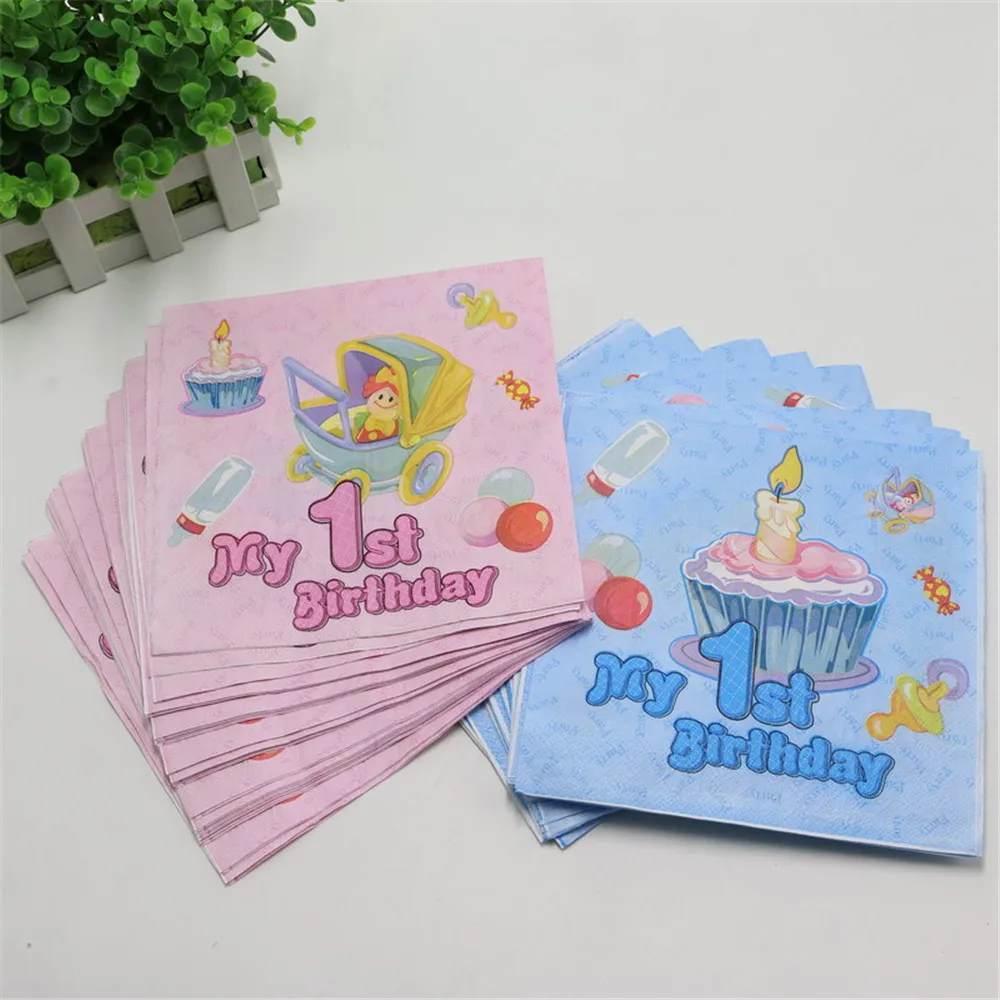 

20pcs/lot 1st birthday theme paper napkins food-grade for birthday party&festival baby shower decoration supplies tissues