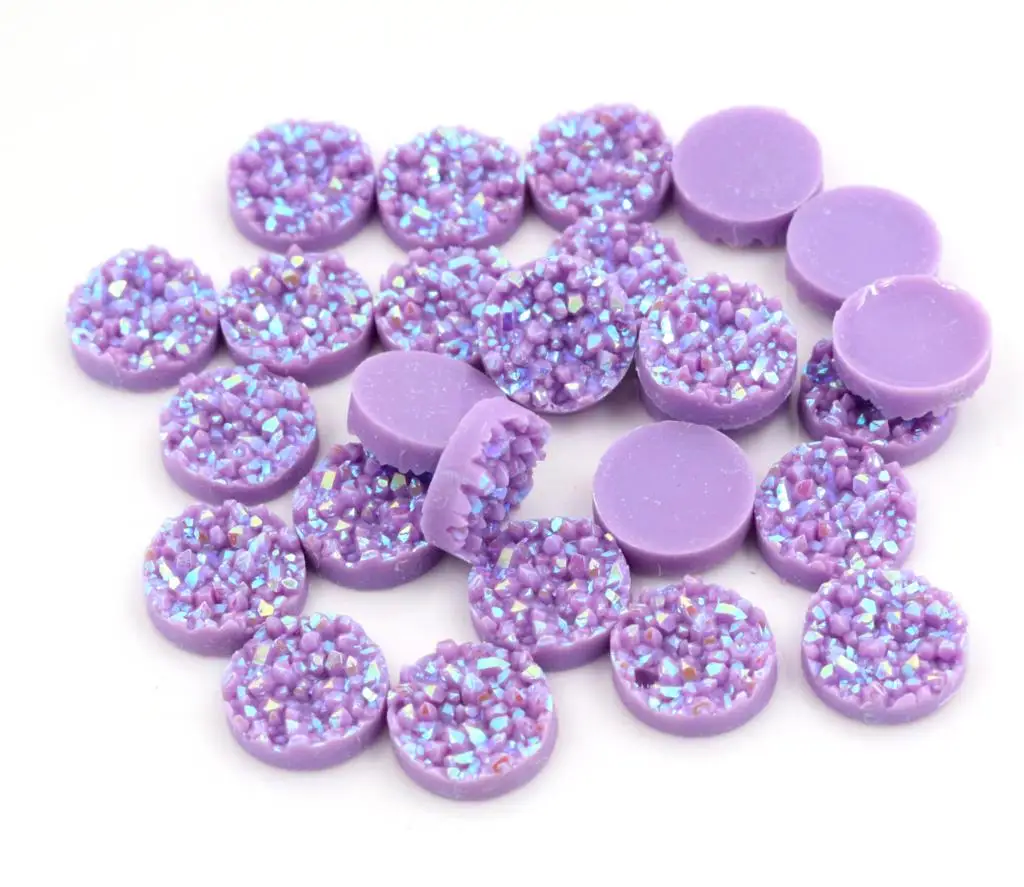 

New Fashion 40pcs 12mm Purple Colors Natural ore Style Flat back Resin Cabochons For Bracelet Earrings accessories-V4-22