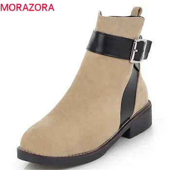 

MORAZORA 2020 new arrival ankle boots for women flock autumn boots round toe comfortable low heels shoes woman black
