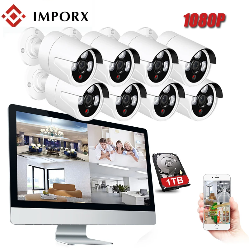 

IMPORX 1080P NVR Kit 8CH Camera 2MP Wireless CCTV System Security Camera With 13" LCD Monitor IP Camera P2P Surveillance Set