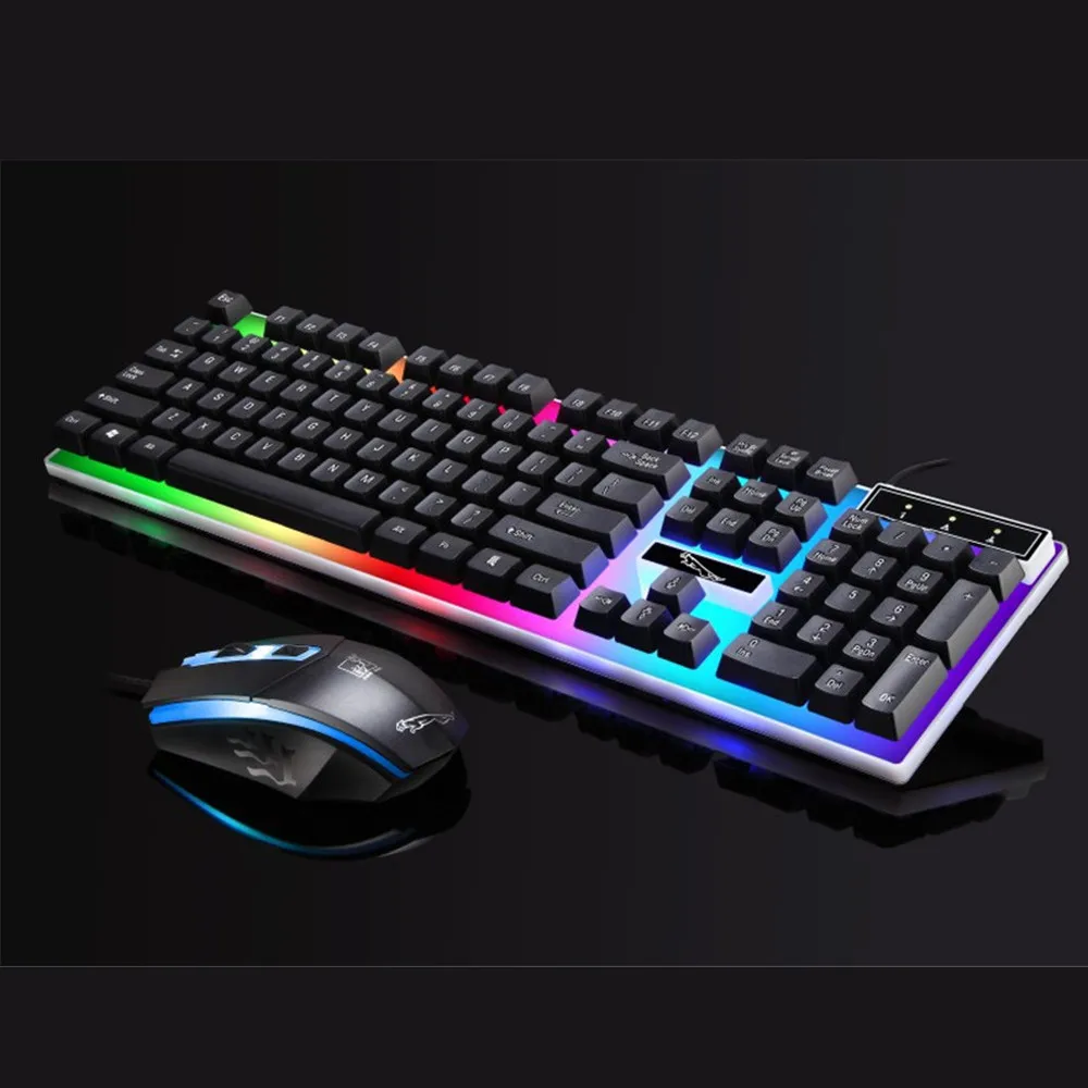 USB Проводная клавиатура и оптическая мышь комбинированная цветная клавиатура с подсветкой бизнес офисная мышь костюм для настольного ПК - Цвет: Черный