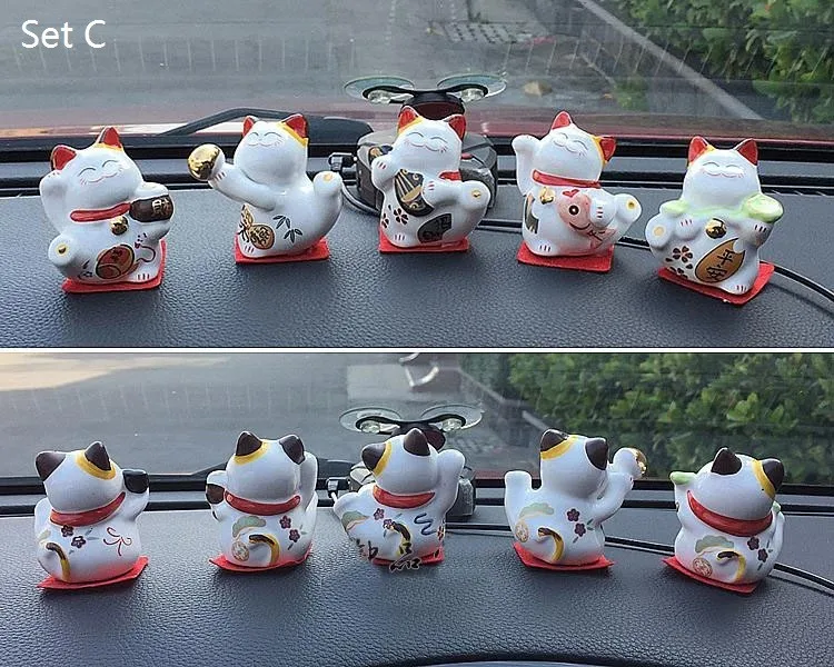 Набор 5 шт. Мини Труба Керамическая Lucky Cat милый Maneki Neko домашний автомобильный Декор Украшение подарок - Цвет: Set C