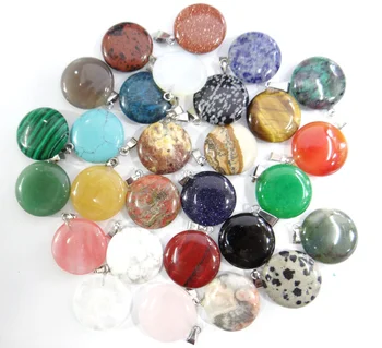 

Natural stone Turquoises Quartz Crystal lapis tiger eye Round pendant for diy Jewelry making necklace Accessories30PCS