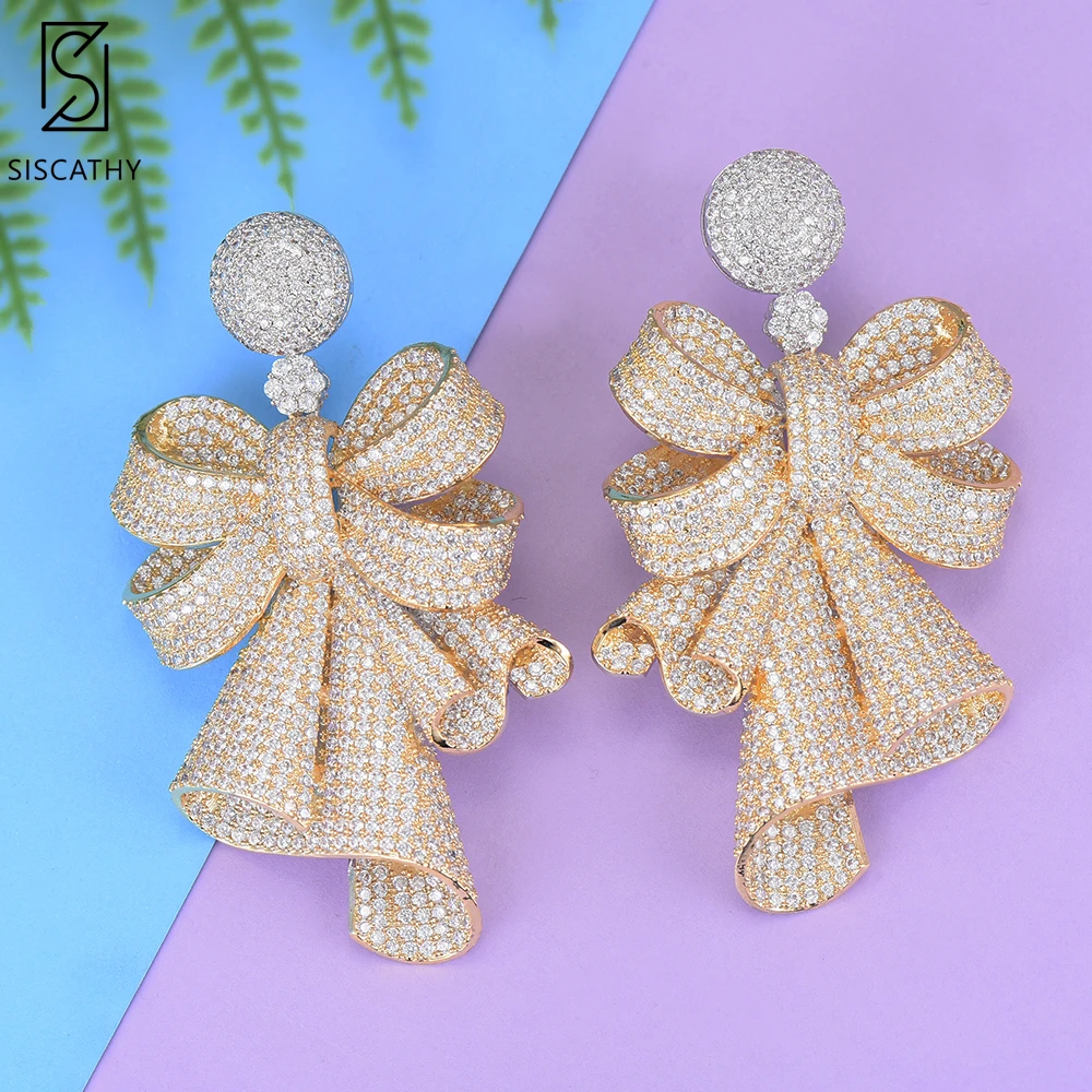 

42*75 mm Luxury Big Bowknot Cubic Zirconia Bridal Wedding Earrings Dangle Drop Earrings pendientes mujer moda 2018
