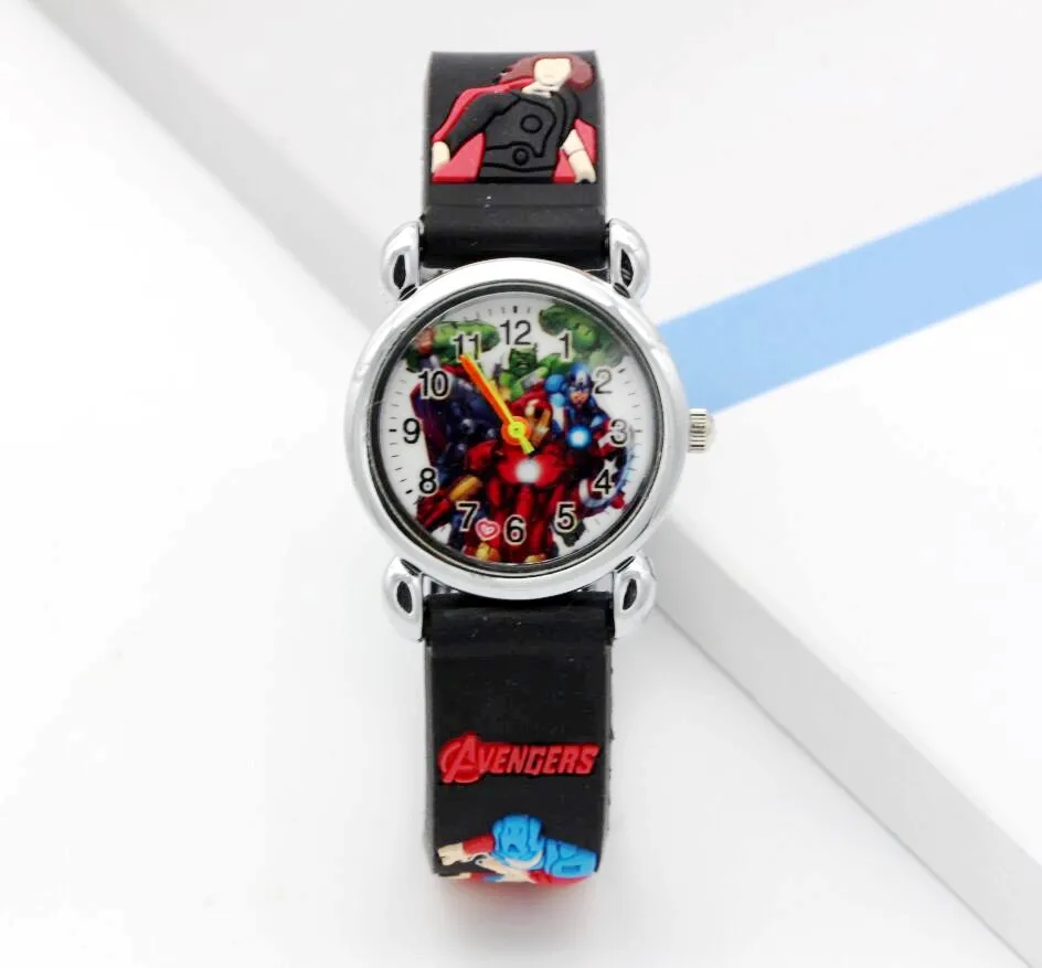 Капитан Америка детские часы Marvel супер герой Модные Простые светящиеся кожаные кварцевые наручные часы для мальчиков и девочек - Цвет: black