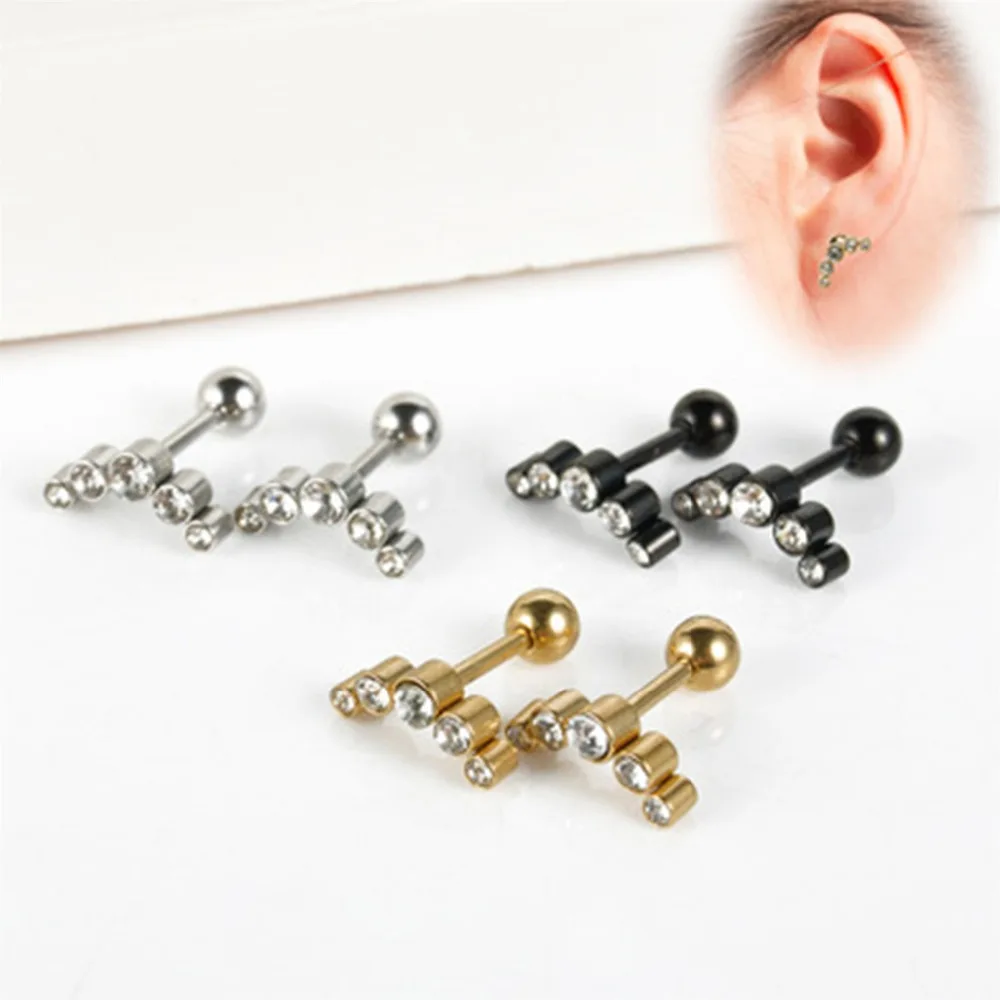 Steel Crystal Barbell Ear Cartilage Helix Tragus Stud Earring Bar