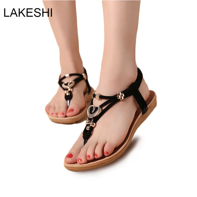 LAKESHI Women Sandals Flat 2017 Flat Sandals Women Beach Shoes Ladies