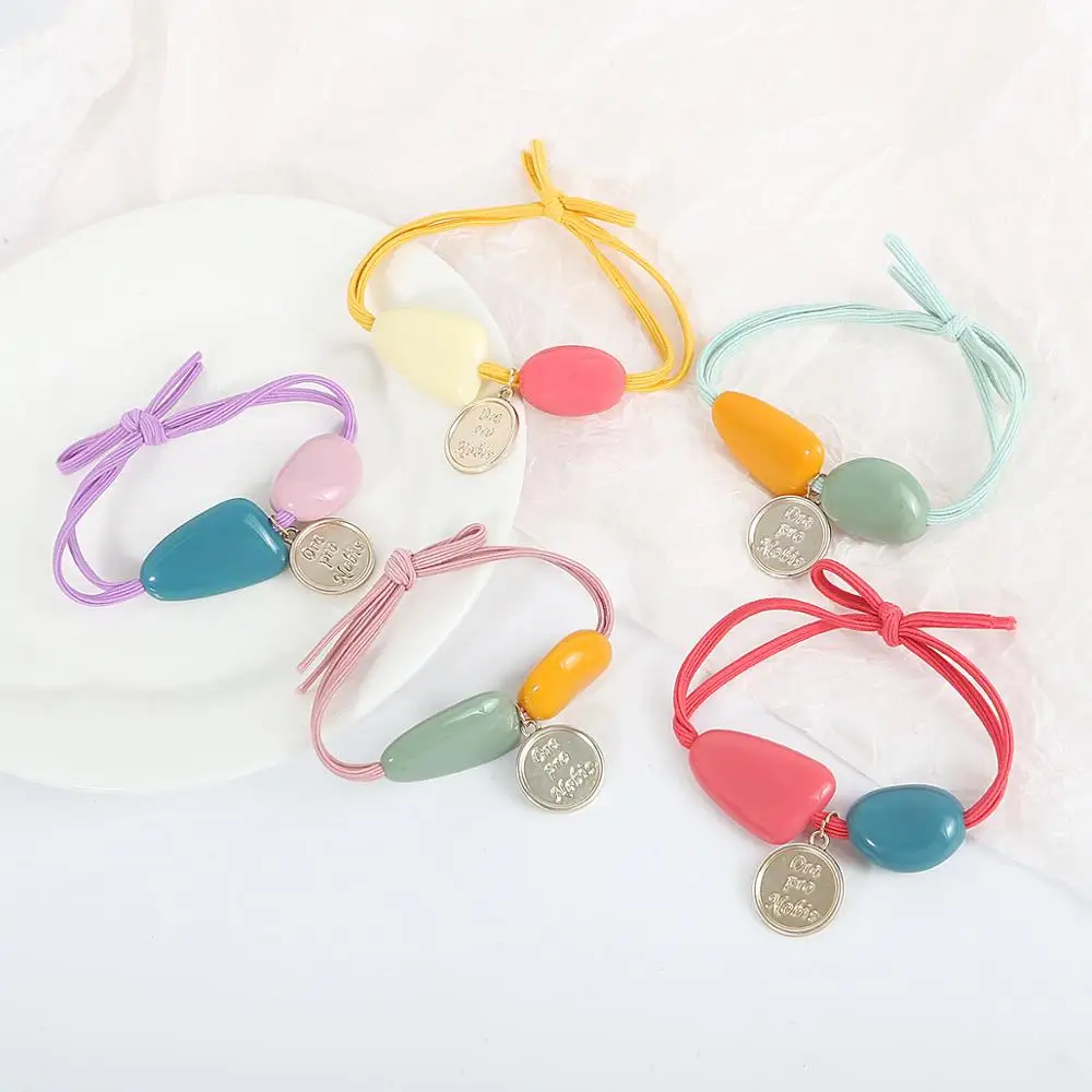 

Cute Colorful Hair Rope Acrylic Beads Round Small Pendant Hair Bands For Women Girls Headwear Hair Accessories