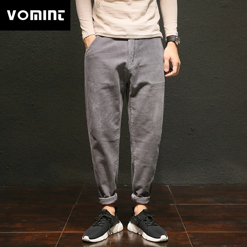 

Vomint 2019 New Mens Pants Cotton Halen Pants Splice Wash Distressed Corduroy Casual Pant for Male HLK5502