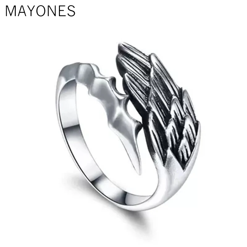 

925 Sterling Silver Angel Wings Open Ring for Men Women Vintage Thai Silver Adjustable Fying Wings Feather Ring Fashion Jewelry