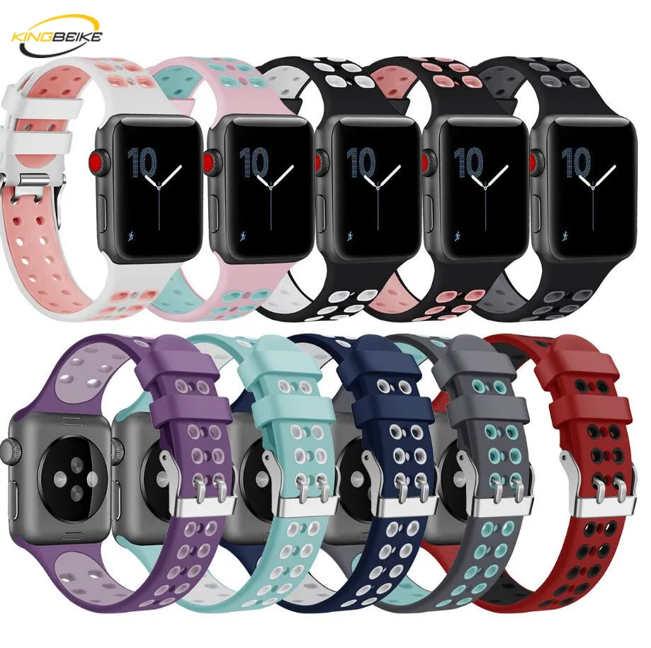 

KINGBEIKE 10 Color Silicone Watchband For iWatch 38mm 42mm 40mm 44mm Replacement Apple Watch Series 1 2 3 4 Wrist Bracelet Strap