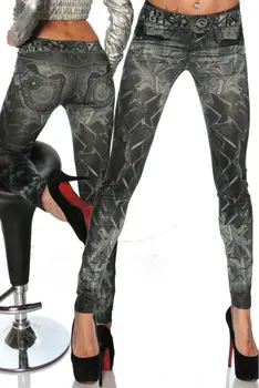 

Seamless knit jeans tattoo painted messy printing pants & capris tight&sexy black women pants