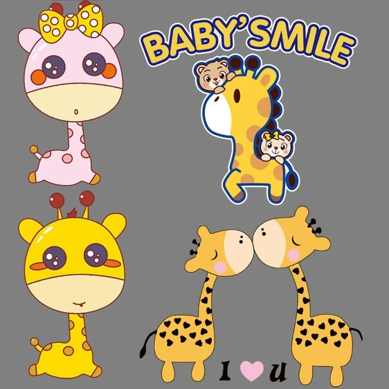 

Cartoon Giraffe Animals Thermo-Stickers for Clothes Iron on Heat Transfers Patches A-Level Washable PVC Handmade Family Applique
