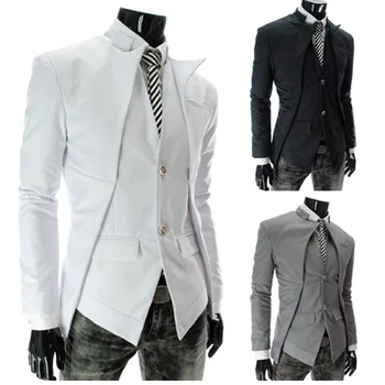 

New 2020 autumn winter fake two picture British Soild Casual Men Blazers Evening dress slim fit masculino suit brand-clothing