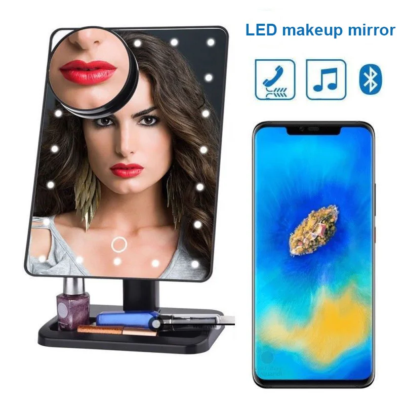 

20 LED Makeup Mirror Light Bluetooth 2019 New 10X Magnifying USB Charging Women Pro LED Bluetooth Makeup Mirrors