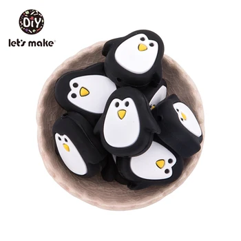 

Silicone Beads Cartoon Penguin Animals Teething Beads DIY Nursing Necklace BPA Free Food Grade Silicone 5pcs Baby Teethers