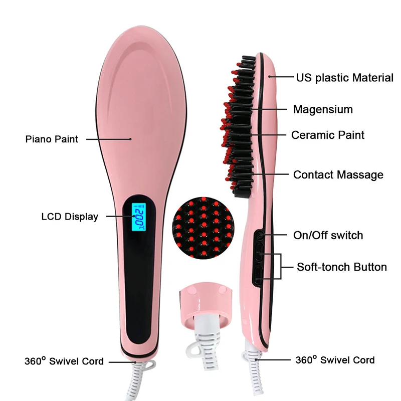 Professional Hair Straightener Brushes Beard Straightener Comb Fast Heat Salon Negative Ion Hair Styling Tool Hairdressing Comb