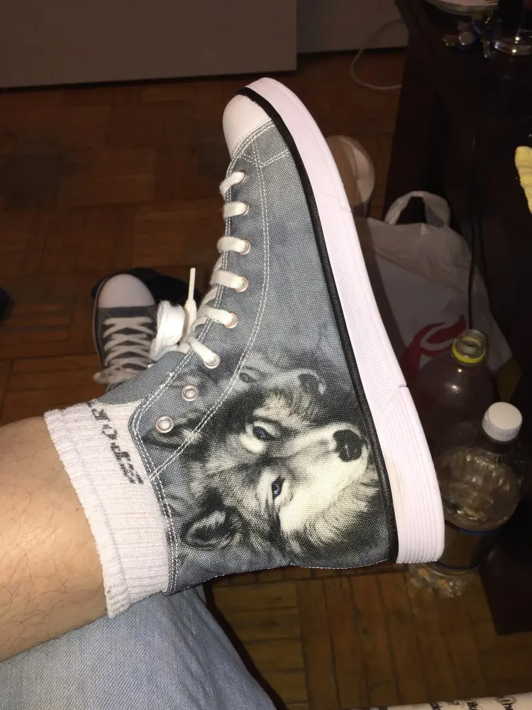 Herrenschuhe Husky wolf bulldog Gedruckt Segeltuchschuhe Männer College jungen Männlichen Wohnungen Schuhe 2016 Mode Marke High Top Schwarz schuhe