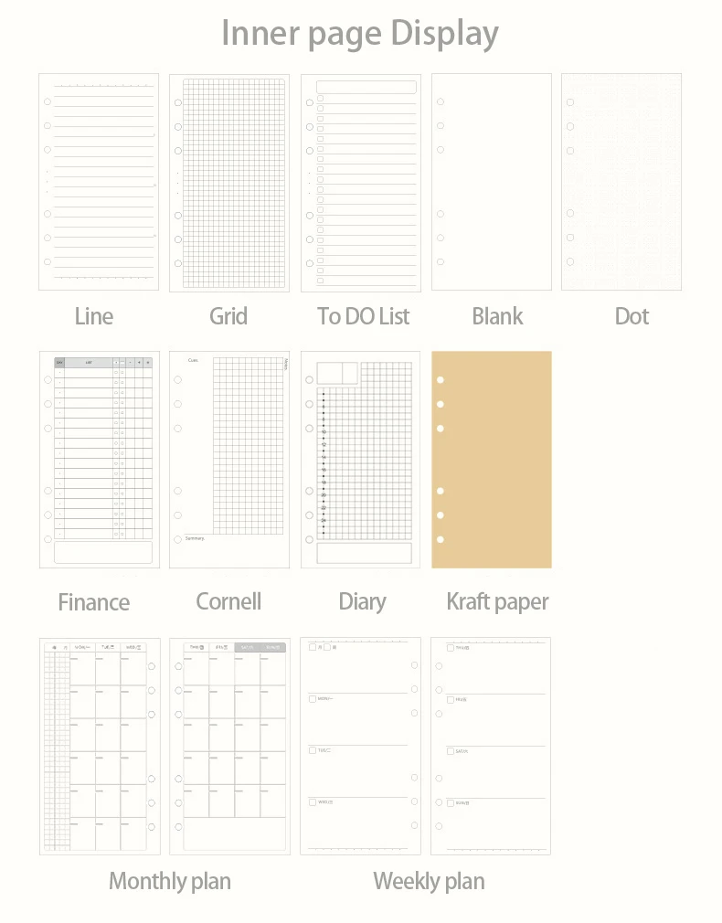 A5 A6 A7 свободный блокнот со съемными листами перезаправляемый спиральный переплет внутренняя страница записная книжка еженедельник ежемесячный планировщик, чтобы сделать список линий сетки внутри бумаги