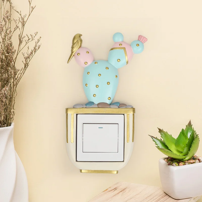 

ROOGO Cactus Switch Socket Stickers Children bedroom Cactus Wall Panel Stickers Home Decor Bedroom Parlor Decoration