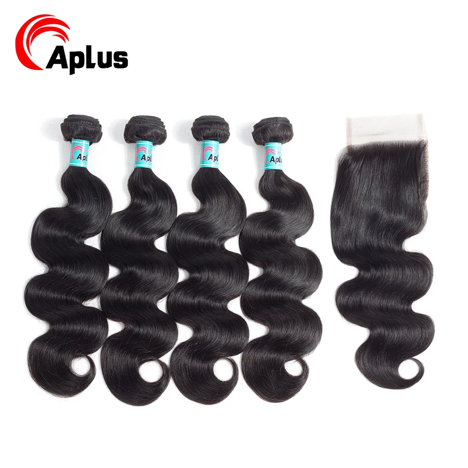 

Aplus Peruvian Body Wave Hair Bundles With Closure 4*4 Lace Closure With 4 Bundles 5Pcs/Lot Non Remy 100% Human Hair Extensions