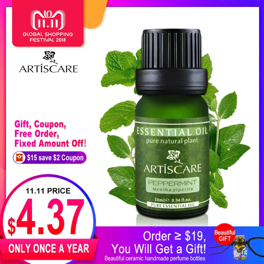 ARTISCARE 100% Peppermint Pure Essential Oil 10ml Deep Clean Pores and Black Head Cleansing Skin Relieve Tired and Headache ARTISCARE 100% Peppermint Pure Essential Oil 10ml Deep Clean Pores and Black Head Cleansing Skin Relieve Tired and Headache