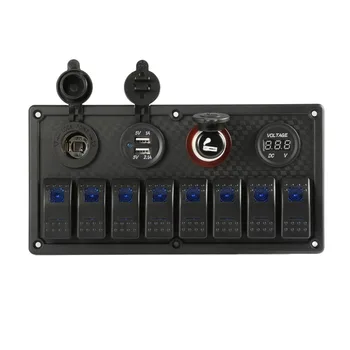 

8 Gang 12-24V Rocker Switch Panel Control Car Marine Boat Voltmeter IP65 Waterproof Dual USB Charging Ports Durable Material