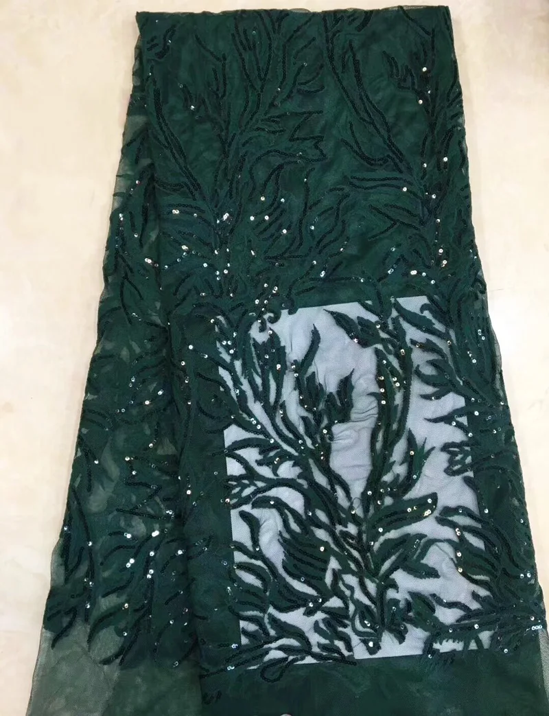

Free shipping (5yards/pc) beautiful emerald green African French net lace fabric with embroidery and sequins for party FZZ110