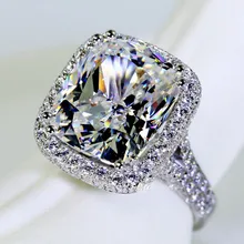 Joyería de moda anillo de la manera del corte del amortiguador Joya 10ct 5A Circón piedra 14KT Oro Blanco lleno Mujeres Engagement Wedding Band Anillo