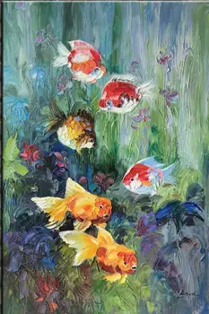 

Handmade ORIGINAL Large Abstract Contemporary Textured Modern Palette Knife Oil Animals fish Living room decoration