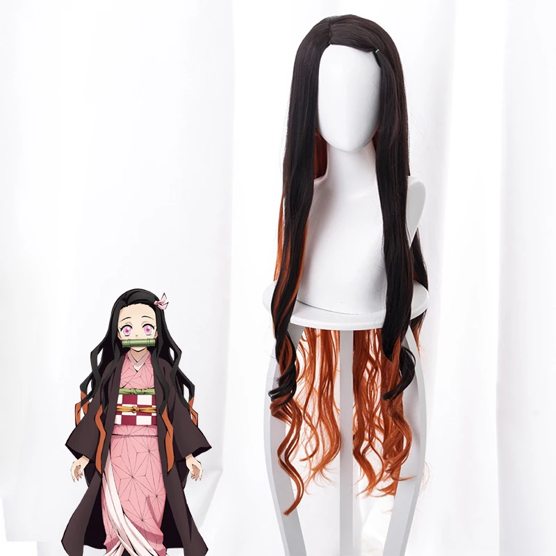 

Demon Slayer: Kimetsu No Yaiba Kamado Nezuko Cosplay Wigs 95cm Long Curly Wavy Heat Resistant Synthetic Hiar Black Gradient