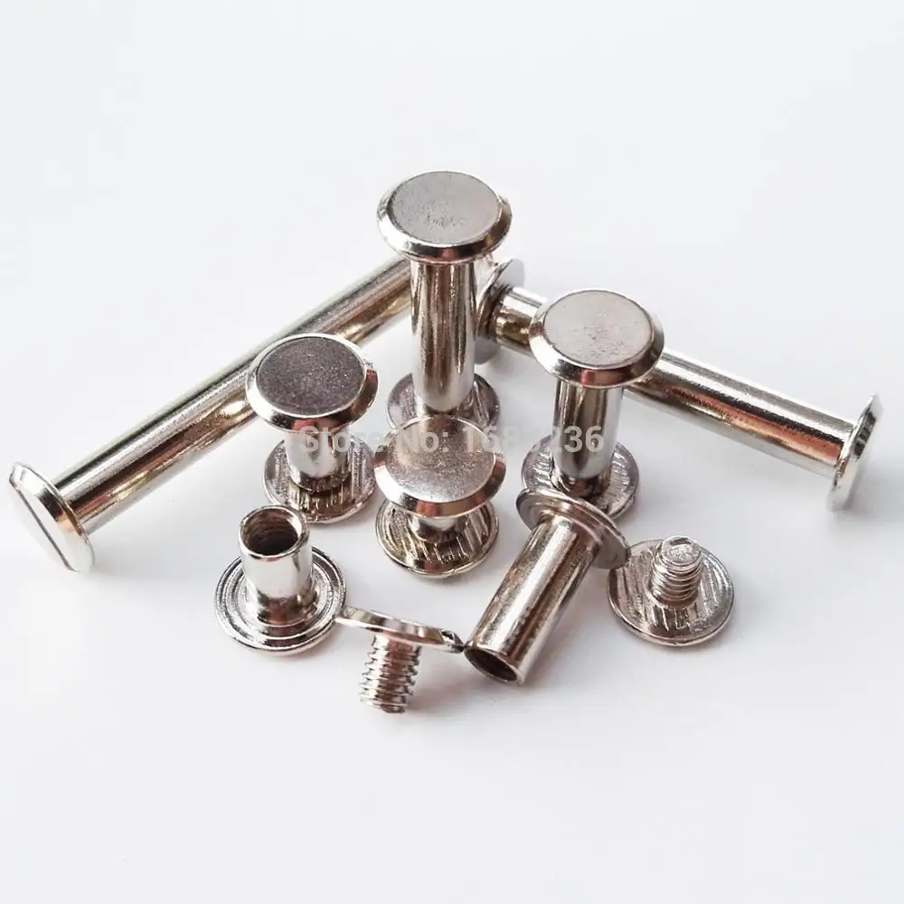 

25pcs Silver Steel Leather Belt Wallet Photo Scrapbook Album Book Rivet Binding Leathercraft Chicago Screw Back Nail 5x5-50mm