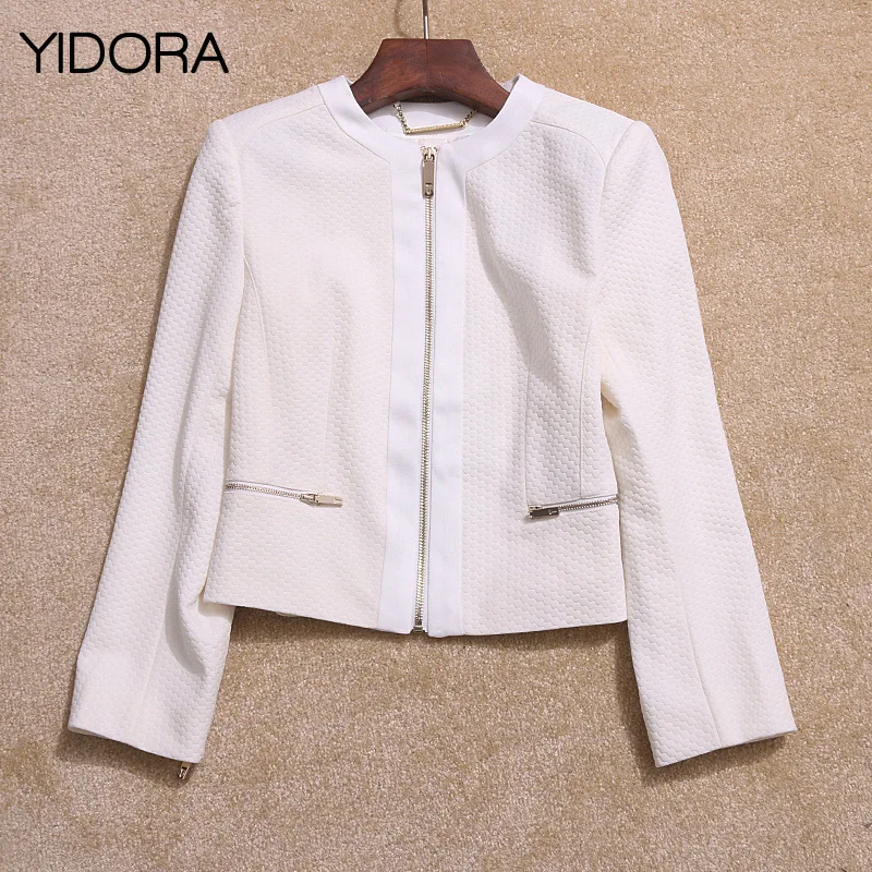 Женская куртка наивысшего качества с круглым вырезом и длинными рукавами, с застежкой-молнией- Весенняя женская новая модная куртка в простом стиле